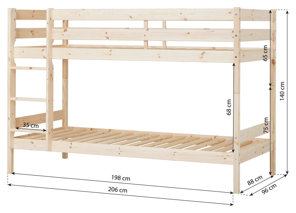 ECO Comfort bunk bed incl. Lamella base 90x200 cm, Nature