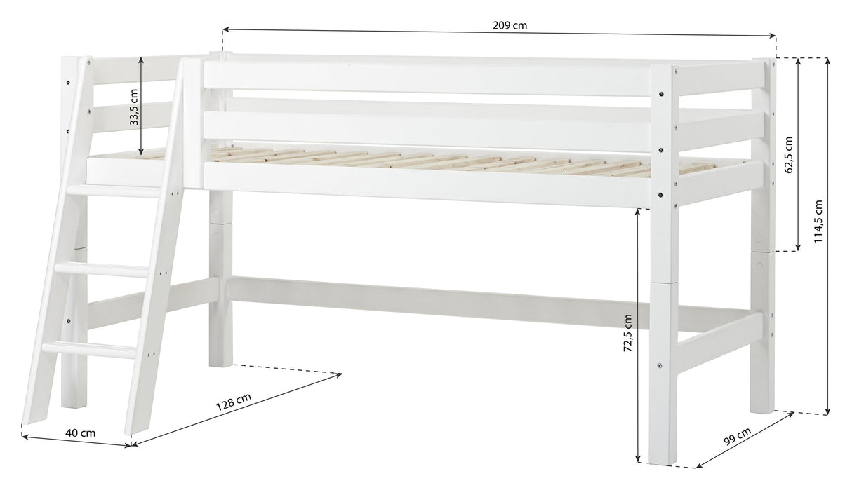 ECO Luxury Half-high bed with ladder 90x200, White