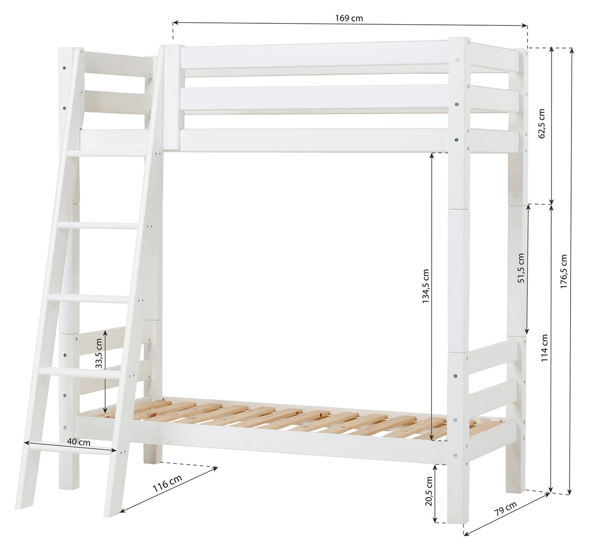 Hoppekids ECO Luxury Bunk Bed with Sloping Ladder 70x160 - White