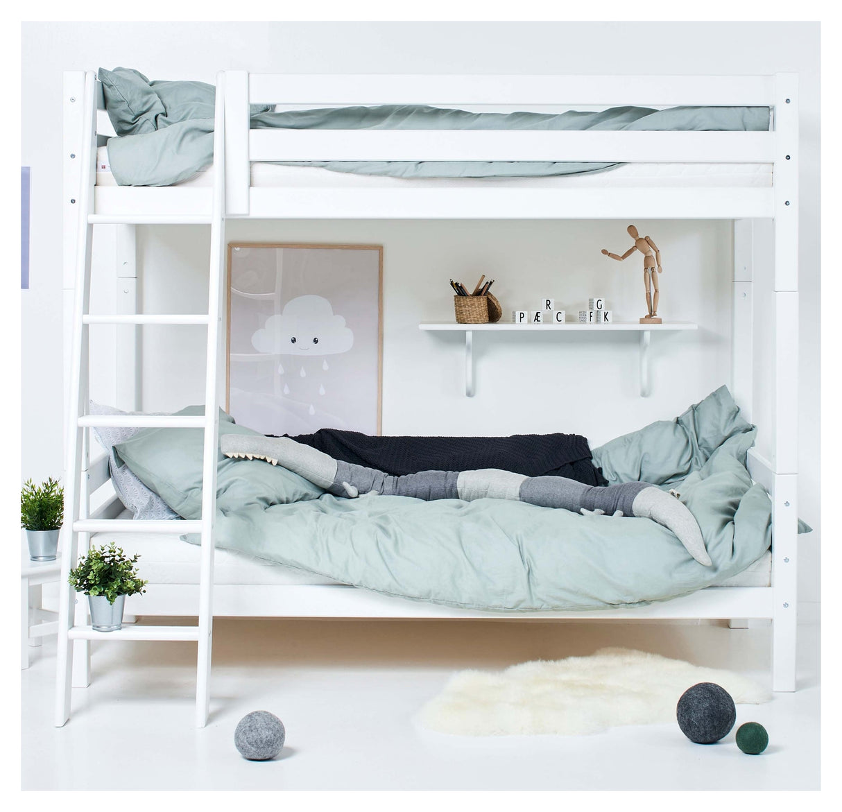 ECO Luxury Bunk Bed with Sloping Ladder 90x200, White