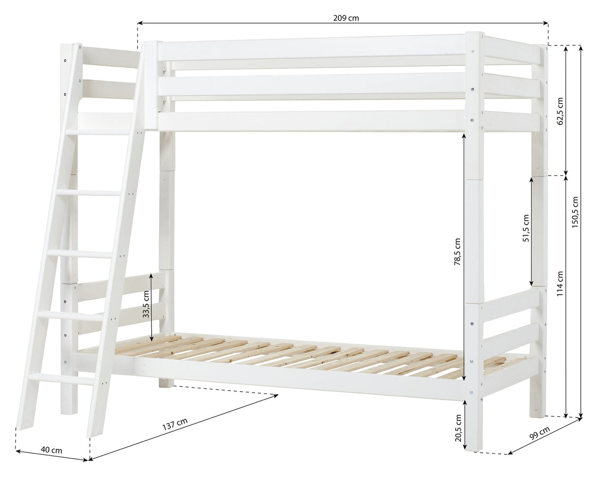 ECO Luxury Bunk Bed with Sloping Ladder 90x200, White