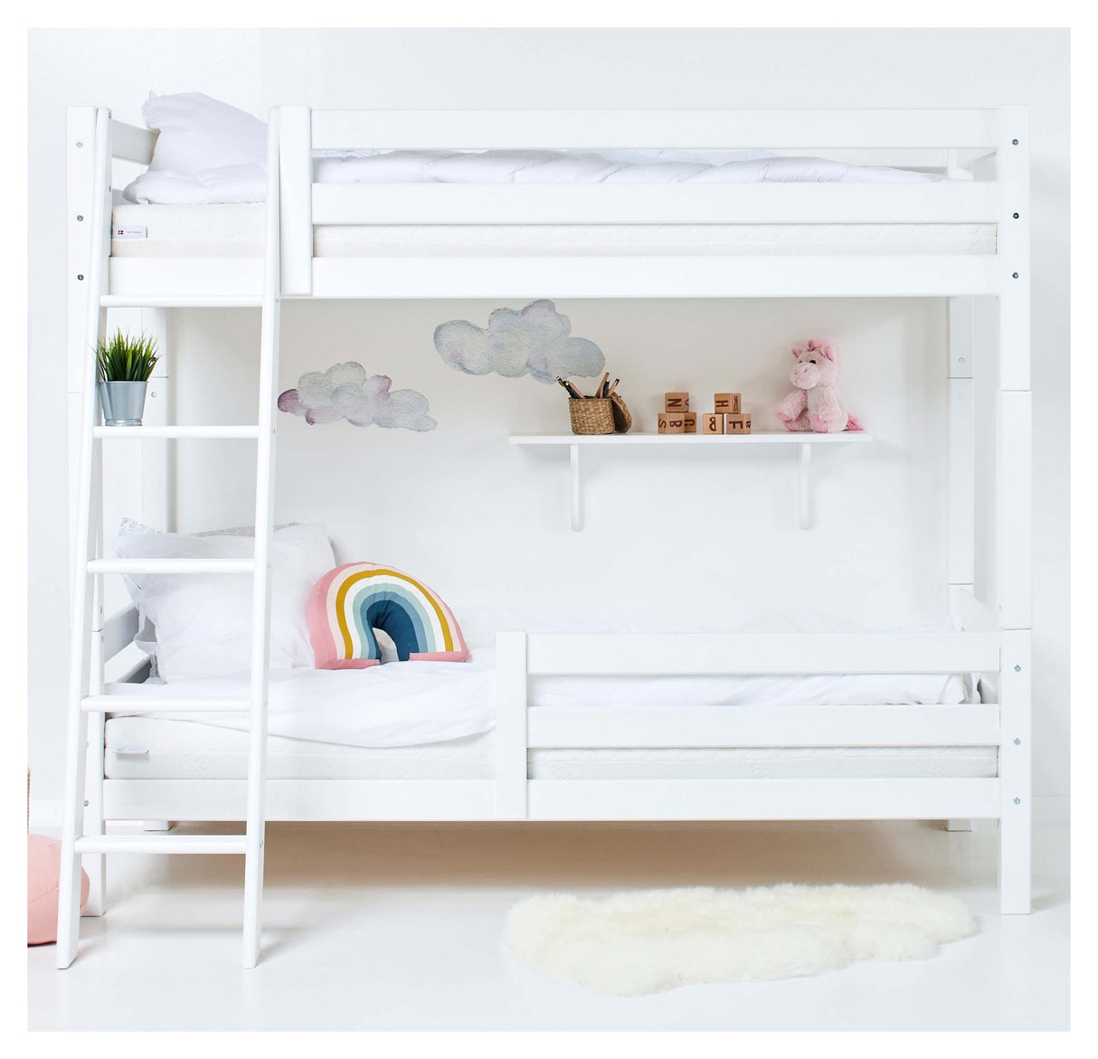 ECO, Bunk bed with horse and ladder 90x200, White