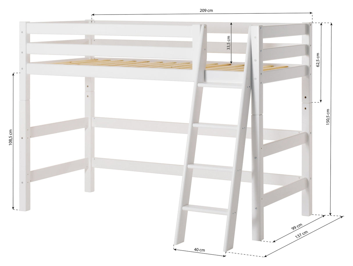 ECO Luxury Mid-rise bed with ladder 90x200, White