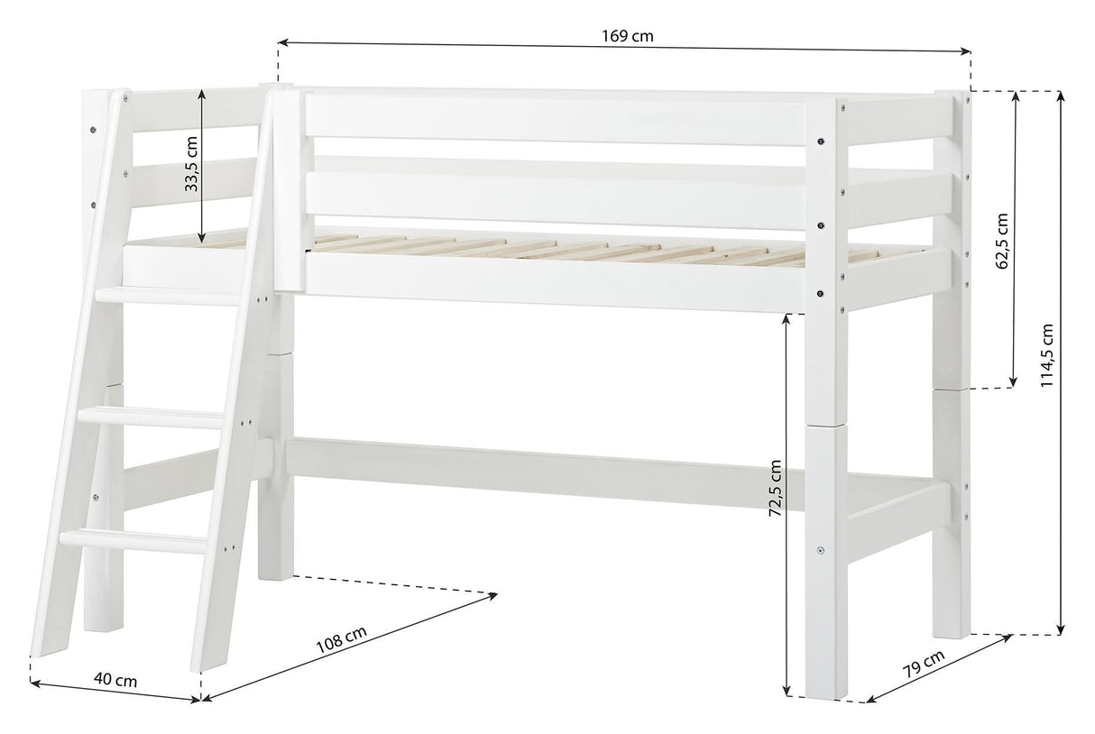 ECO Luxury Half-high bed with ladder and curtain 70x160, White