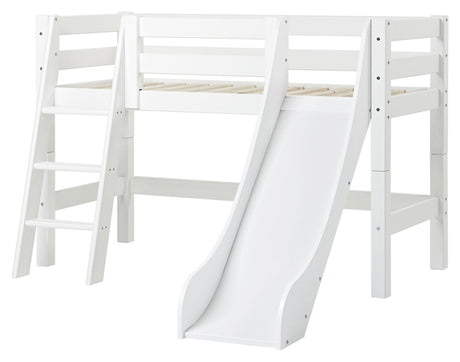 ECO Luxury Half-high bed with ladder, slide and curtain 70x160, White