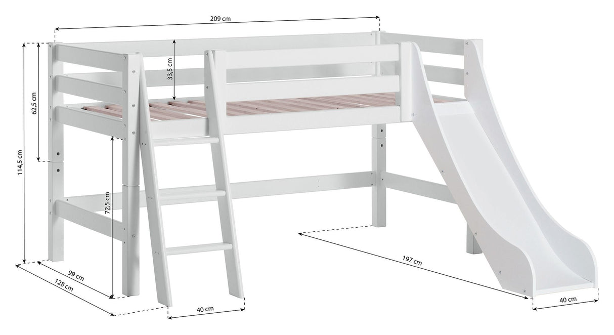 ECO Luxury Half-high bed with ladder, slide and curtain 90x200