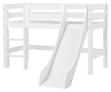 ECO Luxury Half-high bed with ladder, slide and Cloud curtain 70x160, White