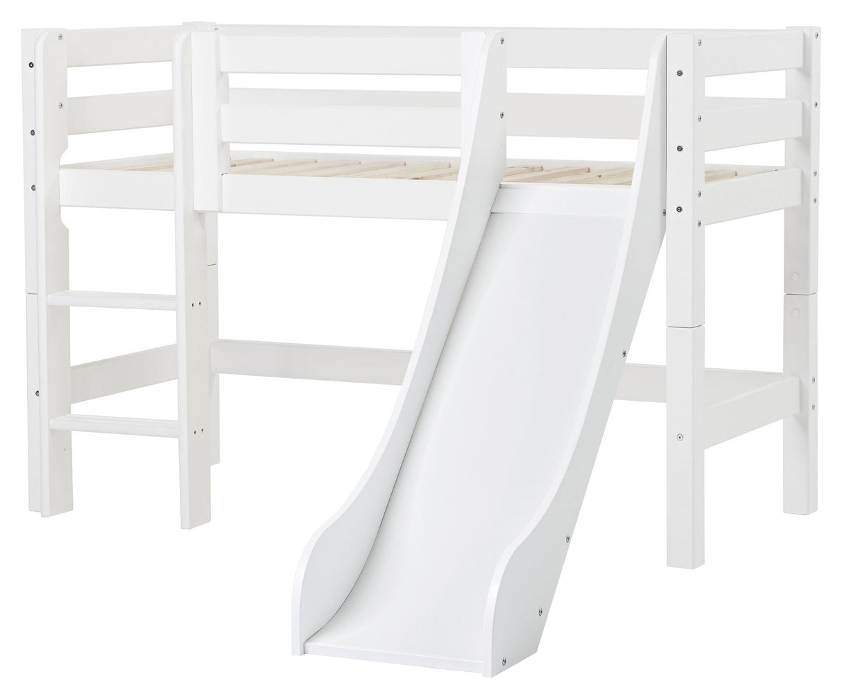 ECO Luxury Half-high bed with ladder, slide and Pristine curtain 70x160, White