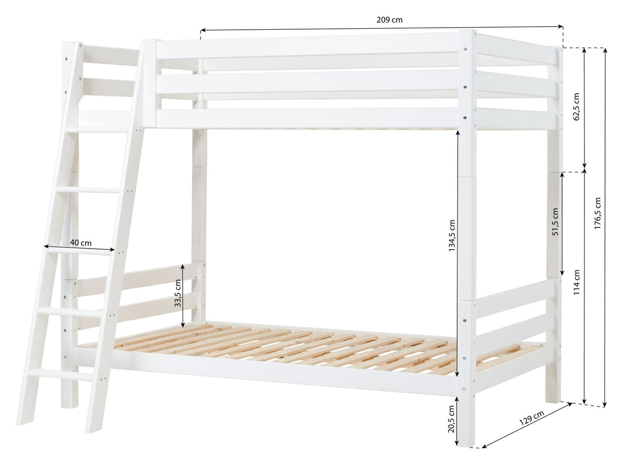 Hoppekids ECO Luxury Bunk Bed with Sloping Ladder 120x200 - White