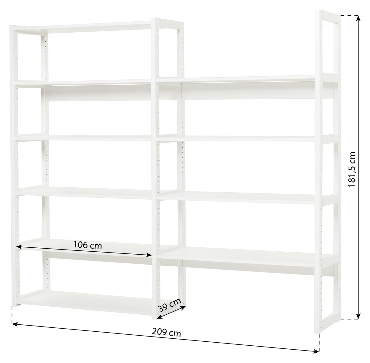 Hoppekids Storey Shelf - 2 sections w. 8 shelves - 100 cm