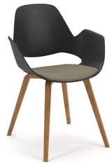 Falk Dining Chair, Oak Legs, Black, Beige seat cushion