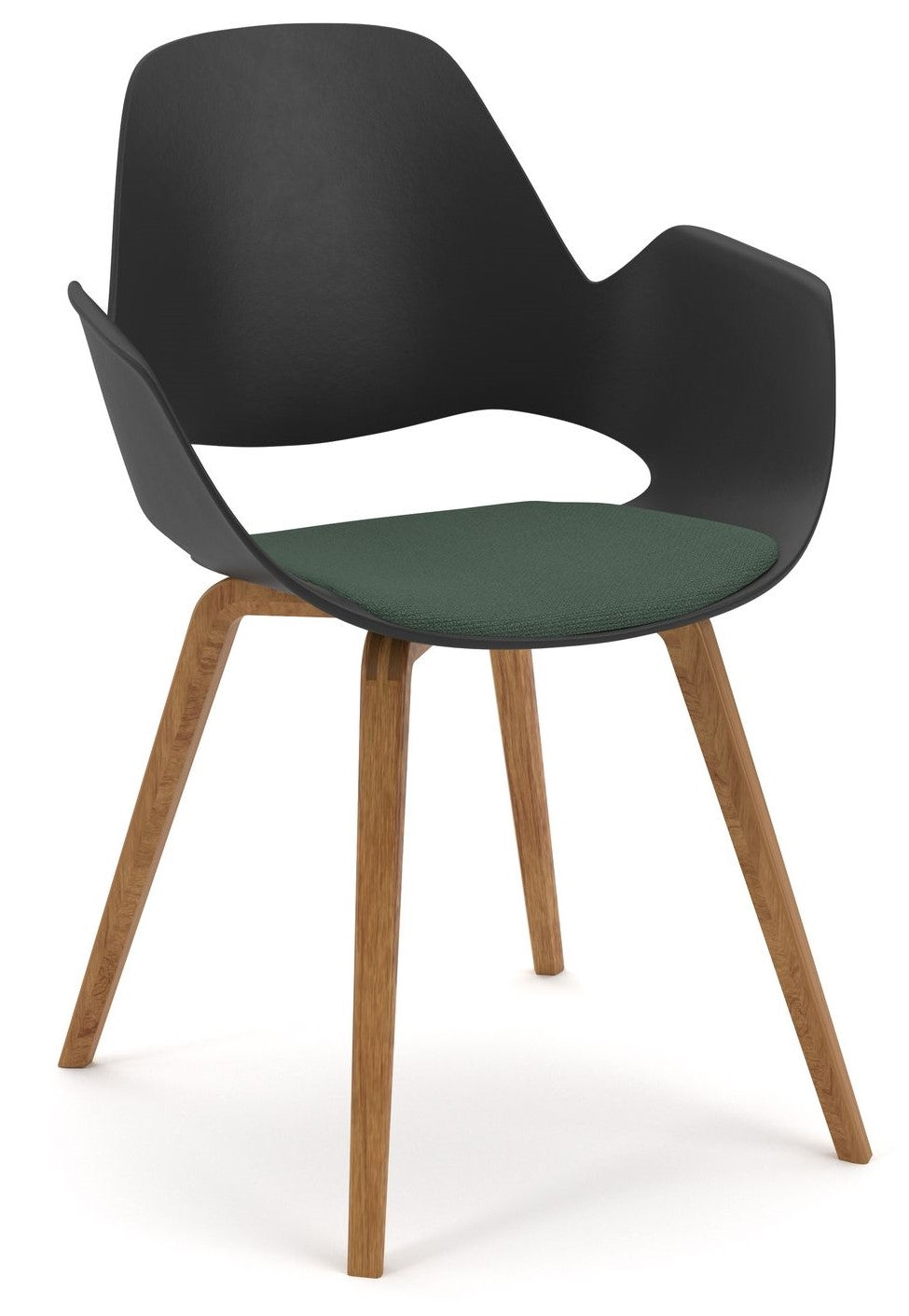 Falk Dining chair, Oak, Black, Green seat cushion