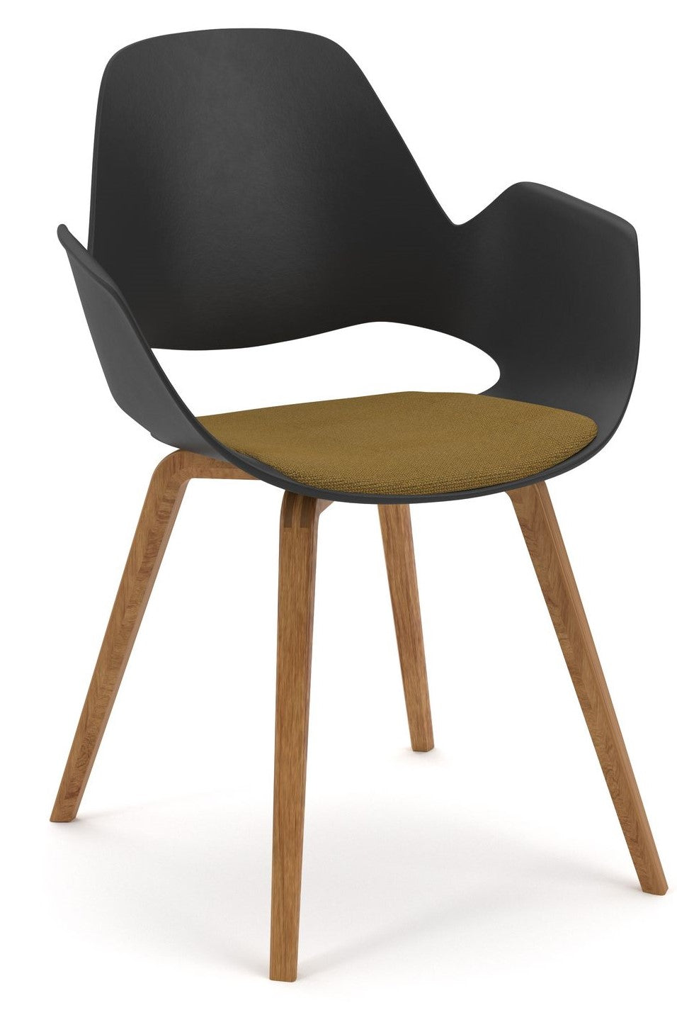 Falk Dining Chair, Oak Legs, Black, Yellow Seat Cushion