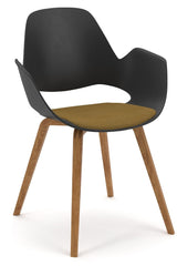 Falk Dining Chair, Oak Legs, Black, Yellow Seat Cushion