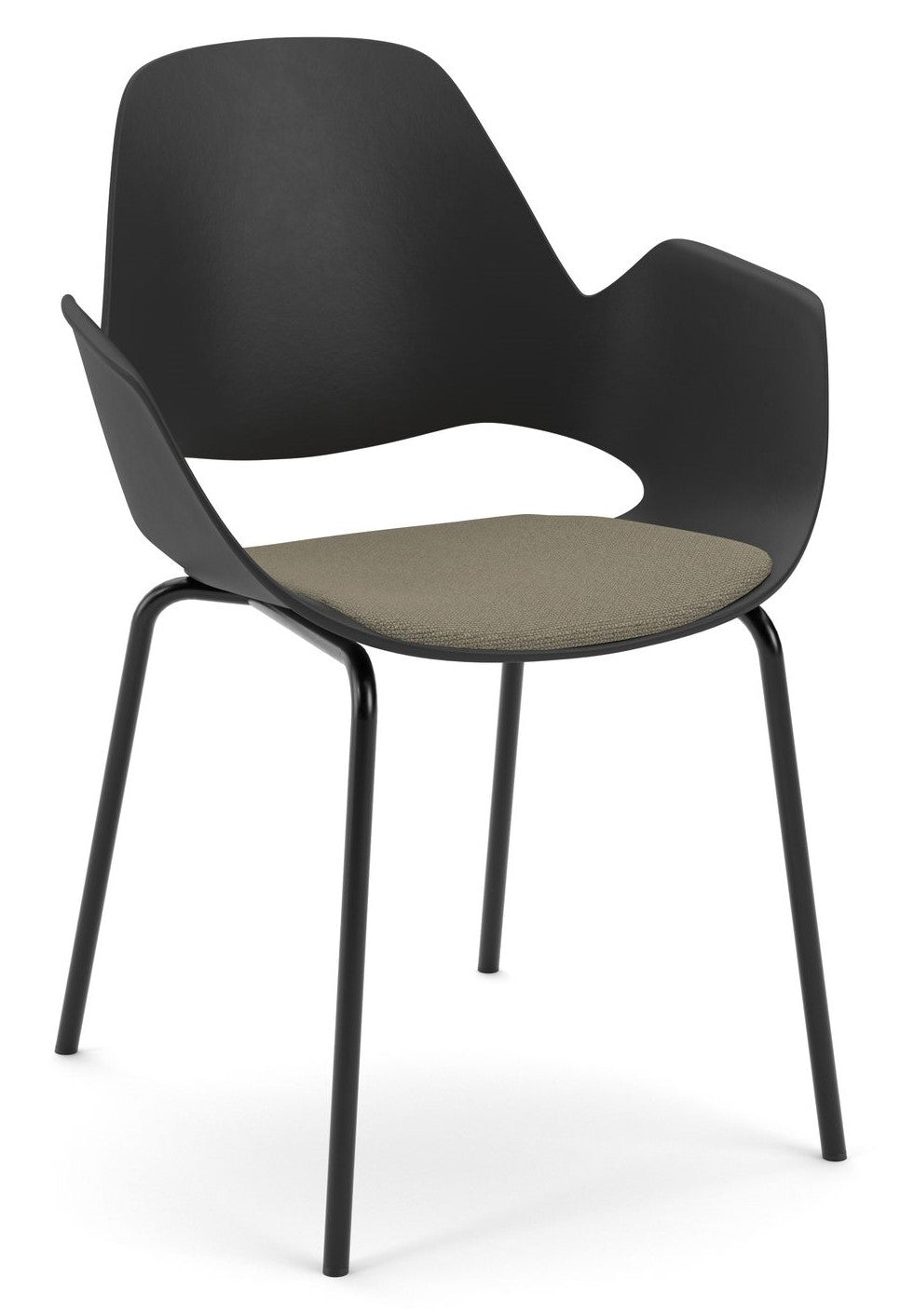 Falk Dining chair, Metal legs, Black, Beige seat cushion