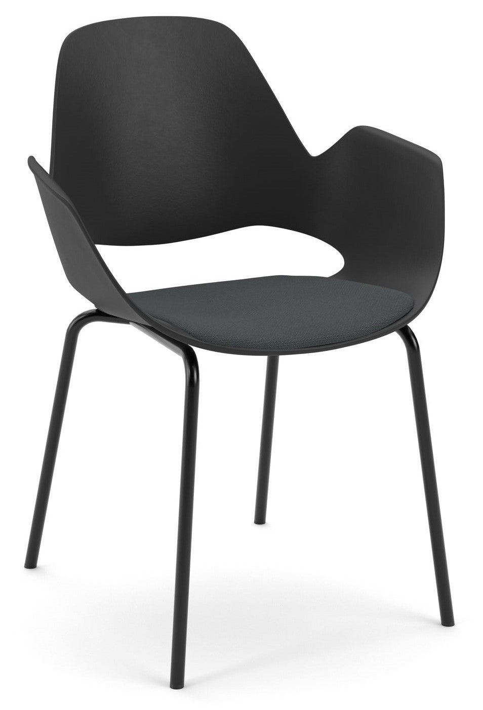 Falk Dining chair, Metal legs, Black, Gray seat cushion