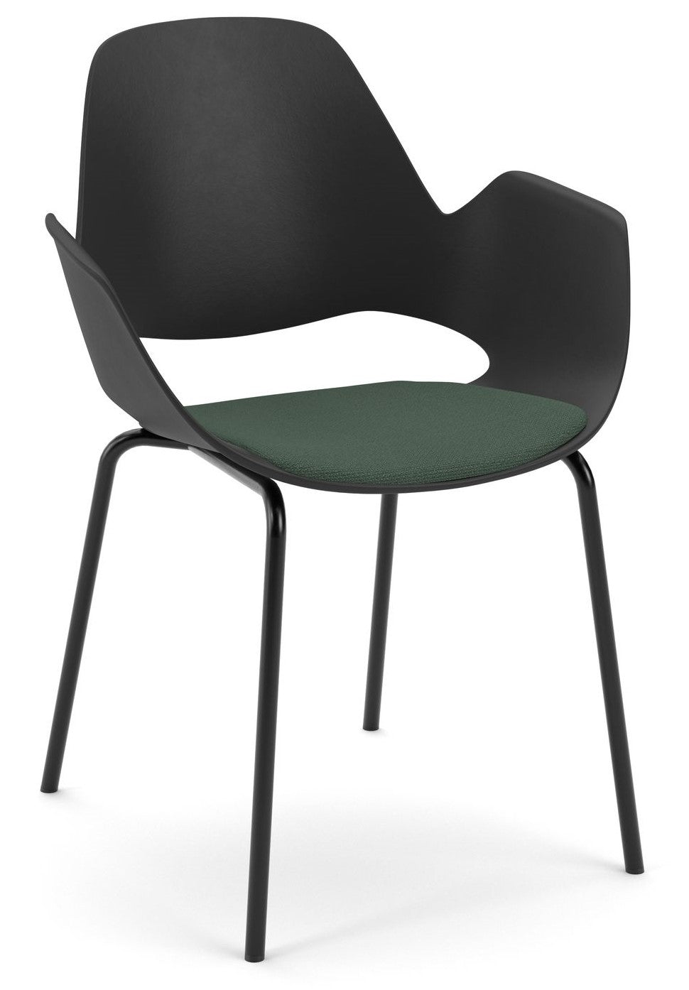 Falk Dining chair, Metal legs, Black, Green seat cushion