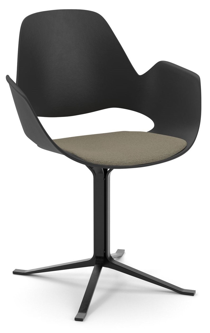 Falk Dining chair, Column legs, Black, Beige seat cushion