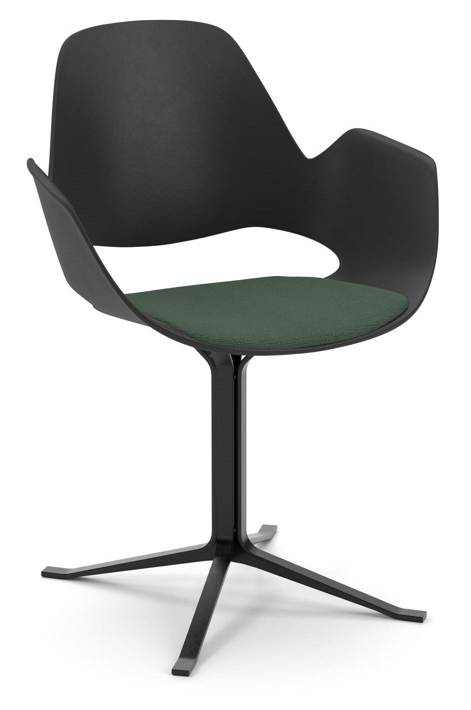 Falk Dining chair, Column legs, Black, Green seat cushion