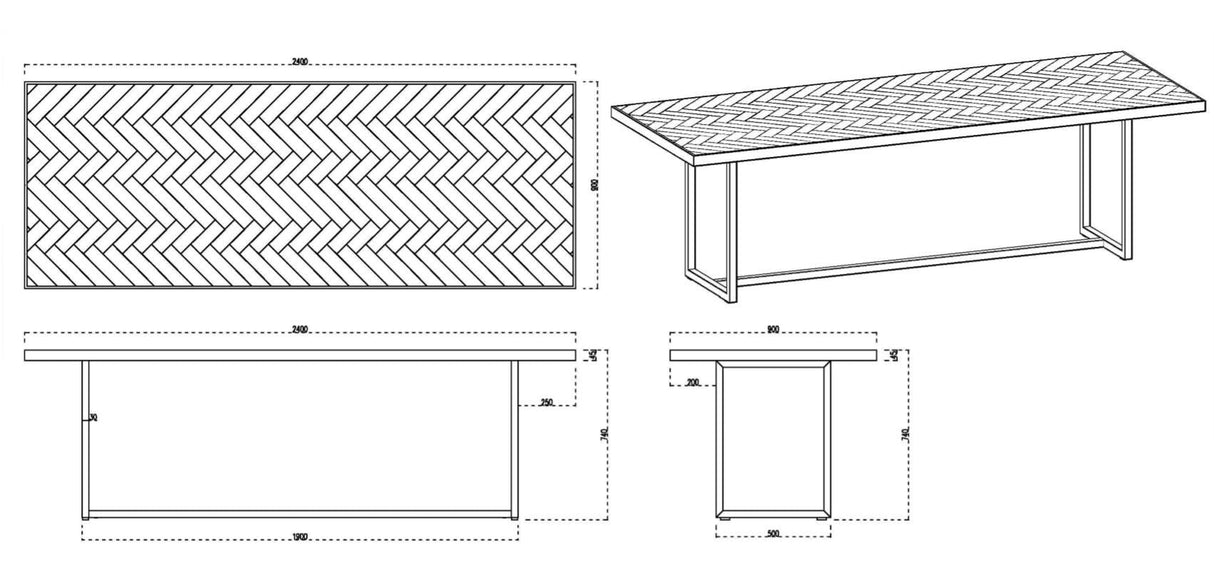 House Doctor Edge Dining Table 240x90 Mango Wood/Metal