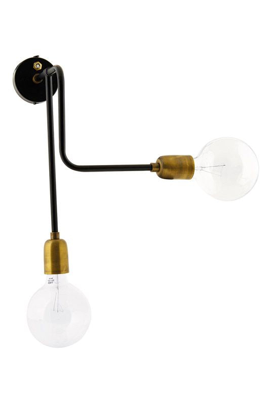 Molecular Wall lamp with 2 tubes, Black/Brass