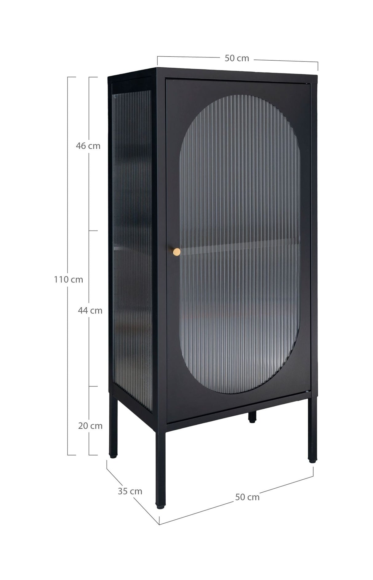 Adelaide Vitrineskab Black w. ribbed glass door, 35x50x110