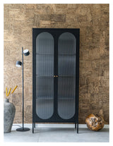 Adelaide Vitrineskab Black w. ribbed glass door, 35x80x180