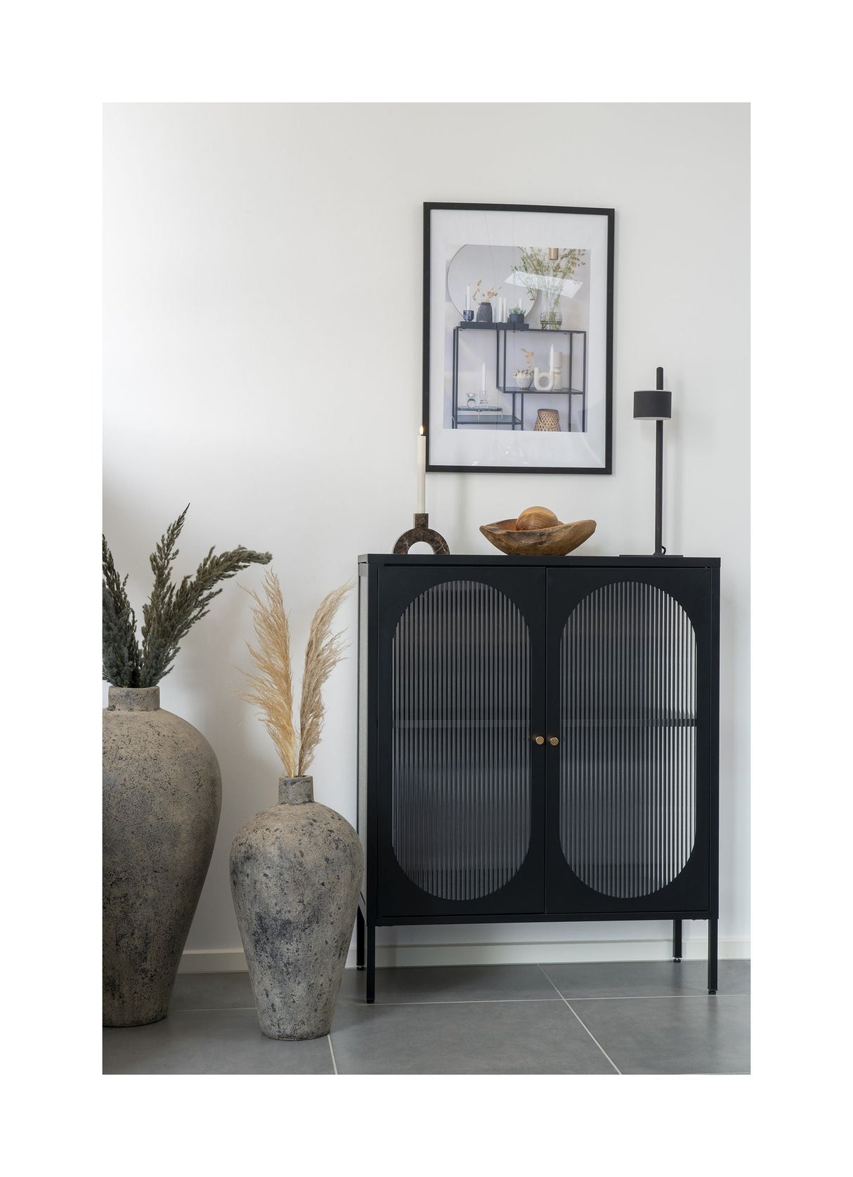 Adelaide Vitrineskab Black w. ribbed glass door, 35x90x110