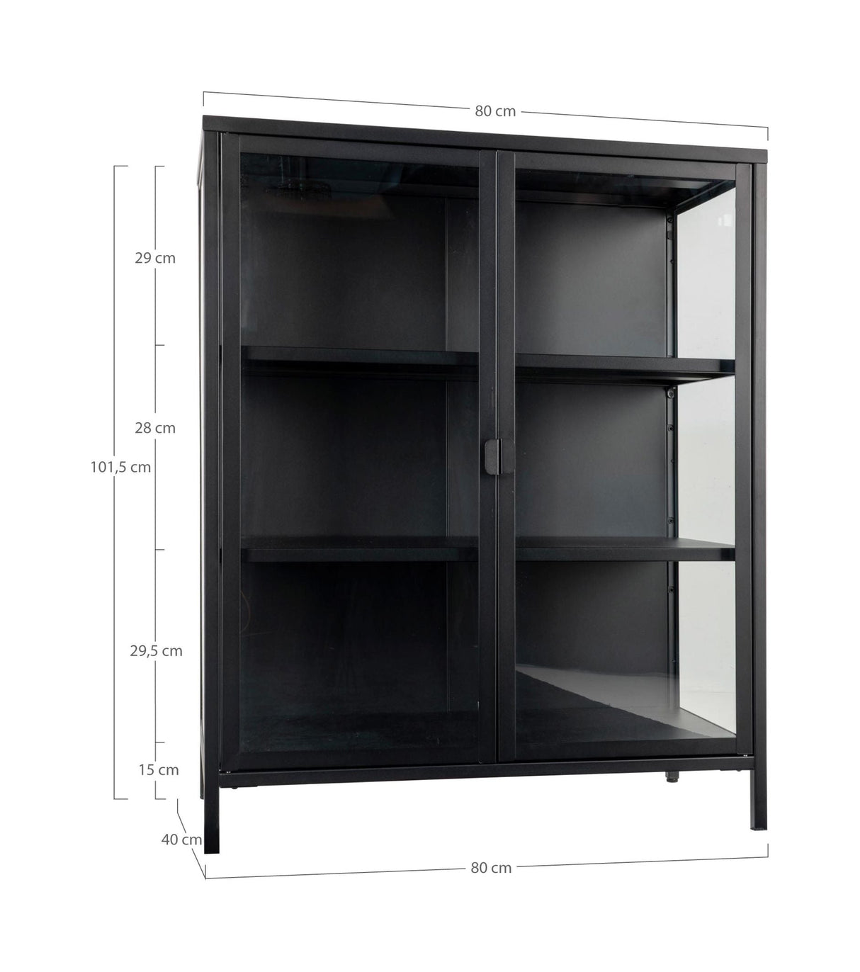 Brisbane Vitrine cabinet with glass doors, Black, H101,5