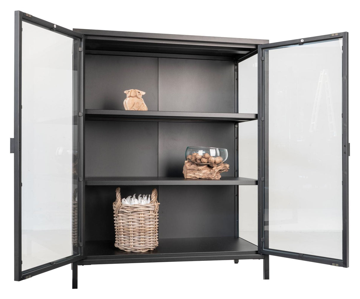 Brisbane Vitrine cabinet with glass doors, Black, H101,5