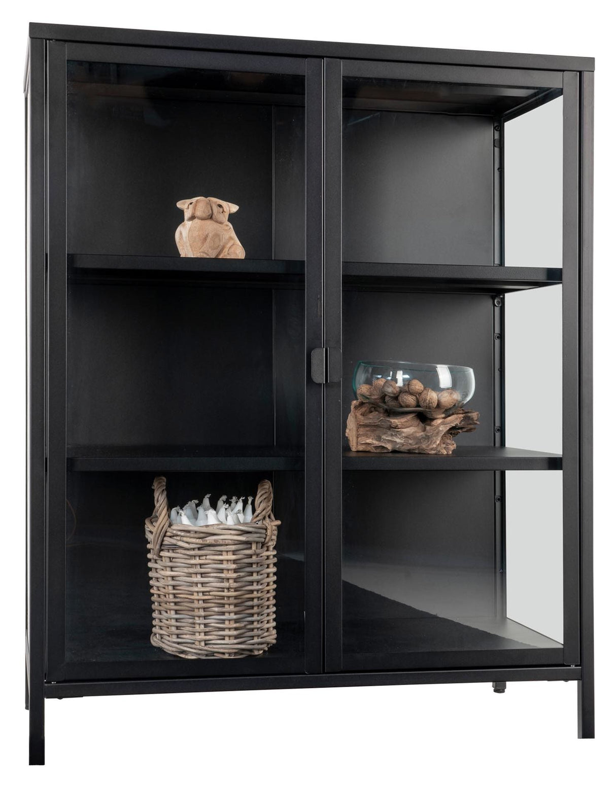 Brisbane Vitrine cabinet with glass doors, Black, H101,5