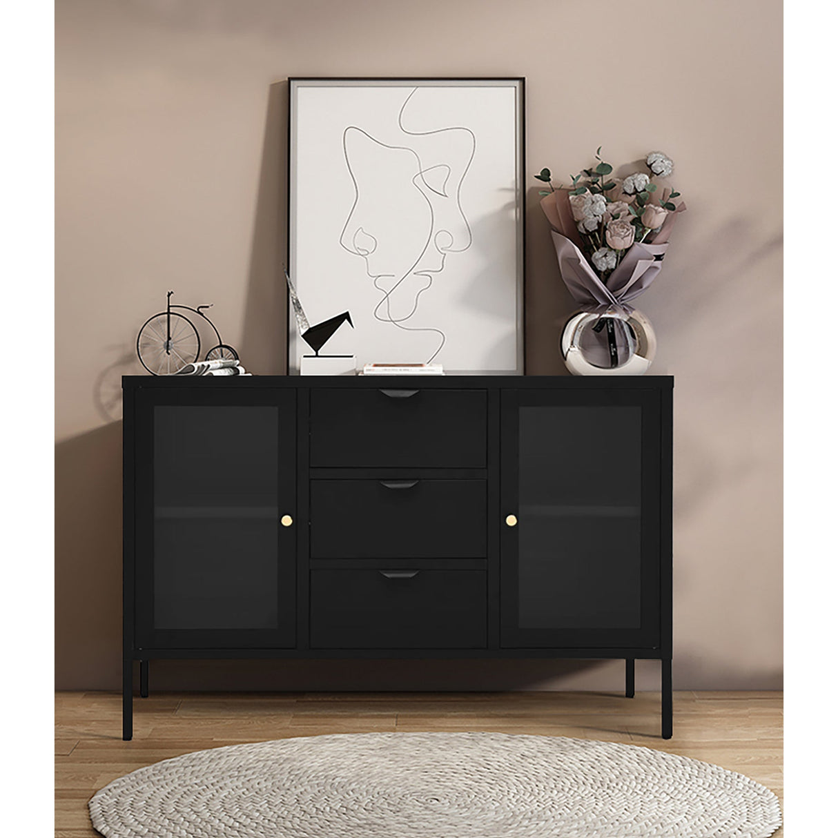 Dalby Sideboard with glass doors, Black