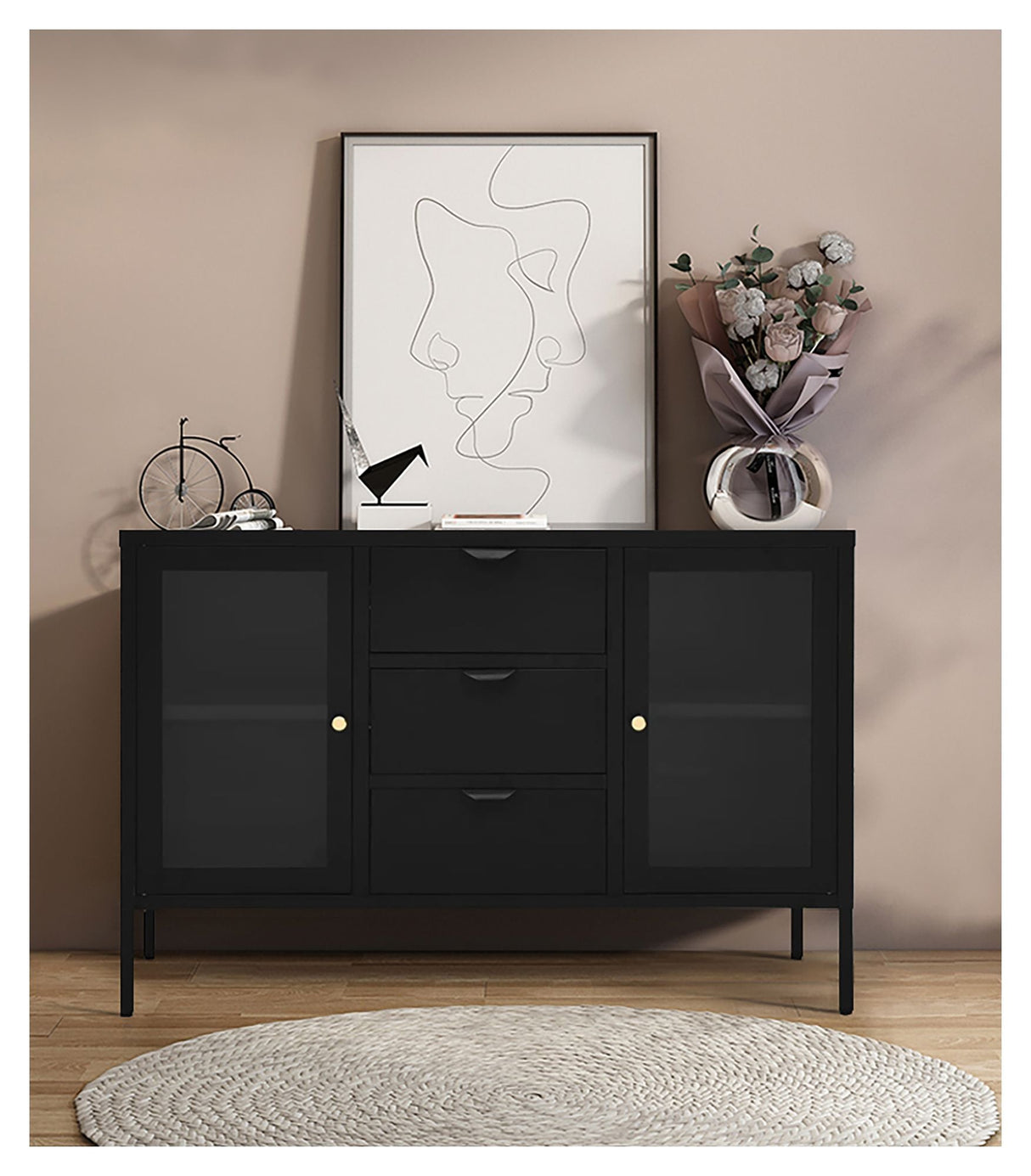 Dalby Sideboard with glass doors, Black