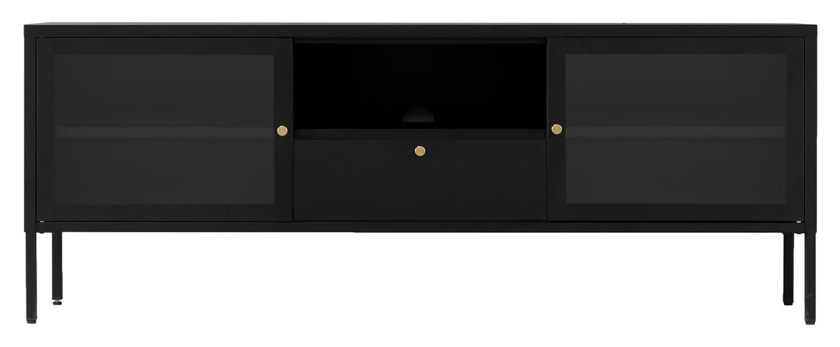 Dalby TV bench with glass doors and drawer, Black