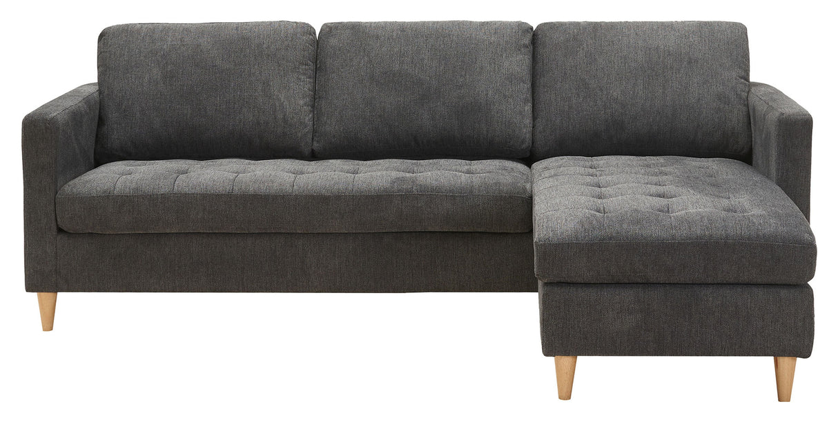 Firenze Sofa w. movable Chaise longue, Dark gray w. Nature wooden legs