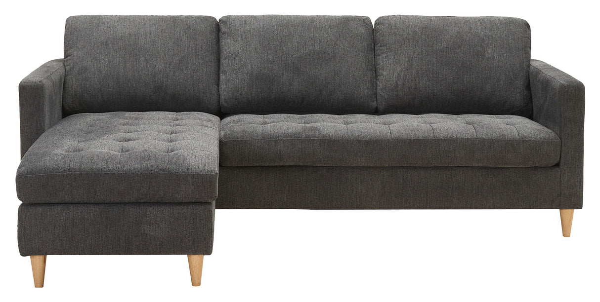 Firenze Sofa w. movable Chaise longue, Dark gray w. Nature wooden legs