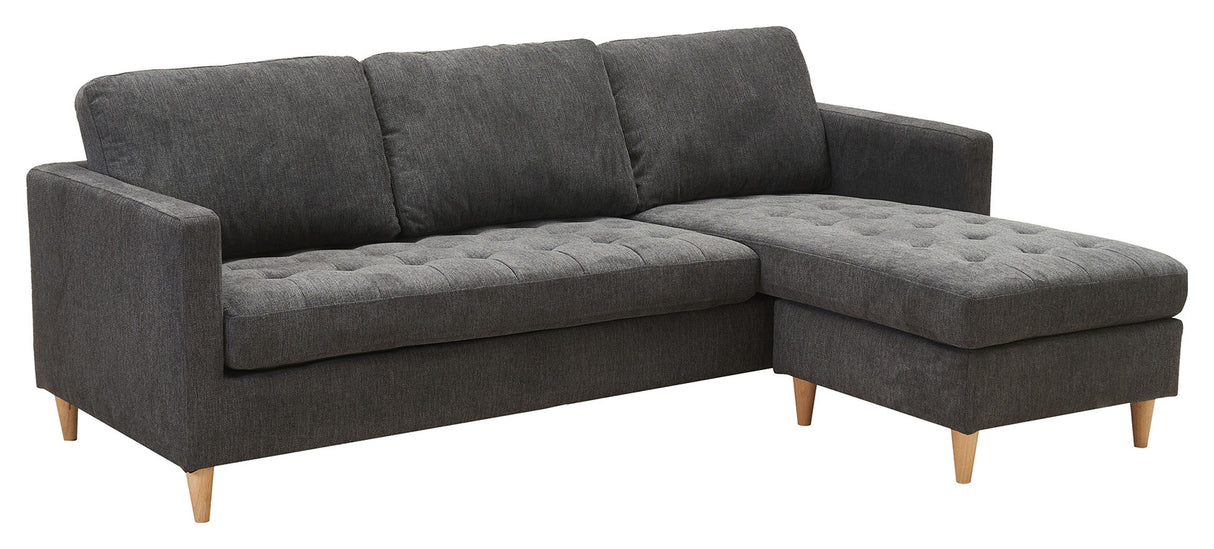 Firenze Sofa w. movable Chaise longue, Dark gray w. Nature wooden legs