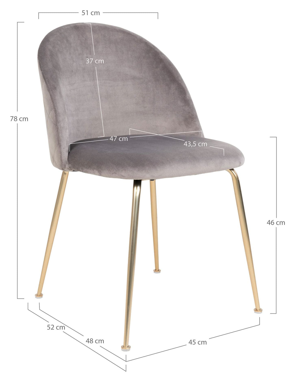 Geneve Dining chair, gray velvet, brass look