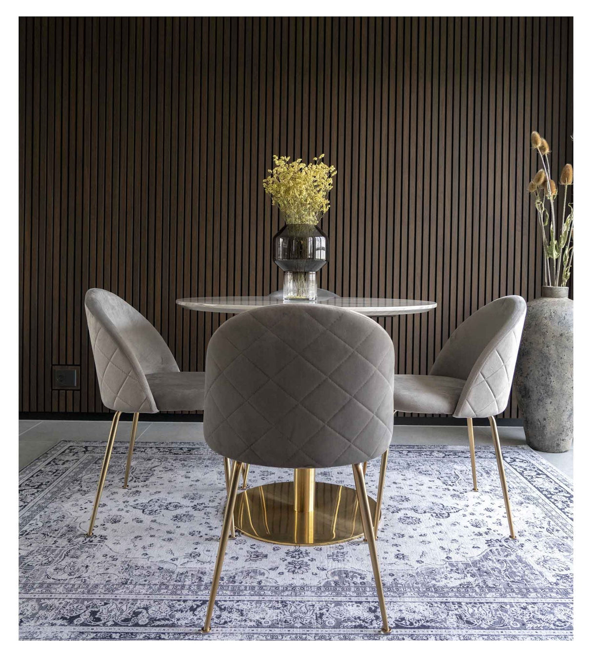 Geneve Dining chair, gray velvet, brass look