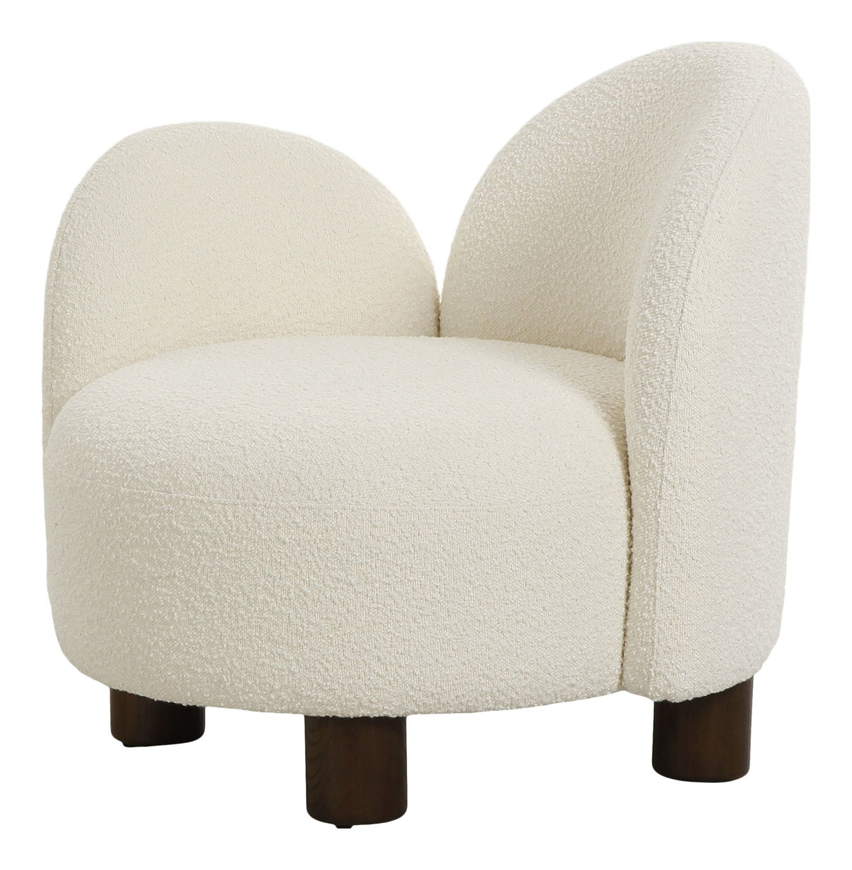 Honolulu Lounge Chair, Bouclé, Right-facing, Round, White