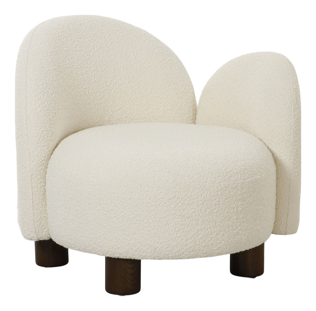 Honolulu Lounge Chair, Bouclé, Left-facing, Round, White