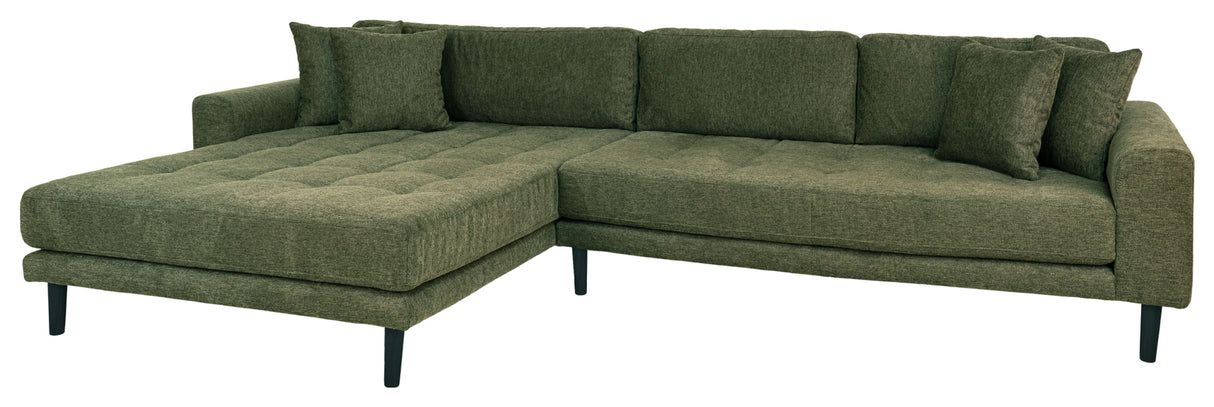 Lido Lounge Sofa with 4 pillows, left facing, Olive green