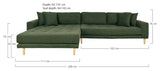 Lido Lounge Sofa with 4 pillows, left facing, Olive green