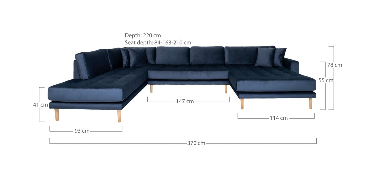 Lido U-sofa w. open end Right facing, Dark blue