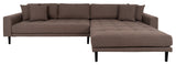 Lounge sofa with right-facing chaise longue, Brown with cushions and black wood legs