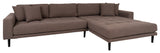 Lounge sofa with right-facing chaise longue, Brown with cushions and black wood legs