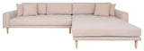 Lounge sofa with right-facing chaise longue, Sand with cushions and nature wooden legs