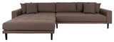 Lounge sofa with left-facing chaise longue, Brown with cushions and black wood legs