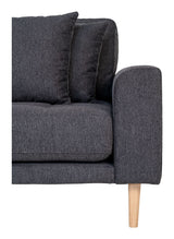 Lounge sofa with left-facing chaise longue, dark gray with cushions and nature wooden legs