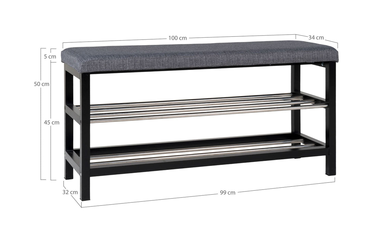 Padova Bench w. shoe shelves, Black/Gray